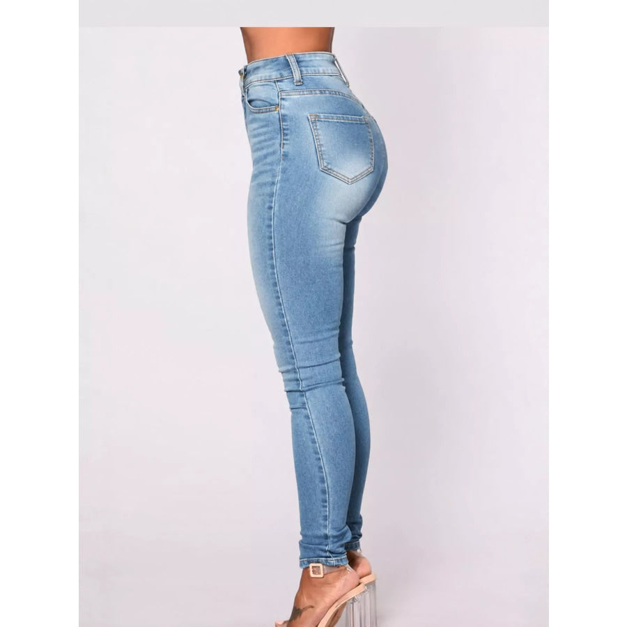 Full Size High-Waisted Skinny Jeans Plus Blue / S Apparel and Accessories