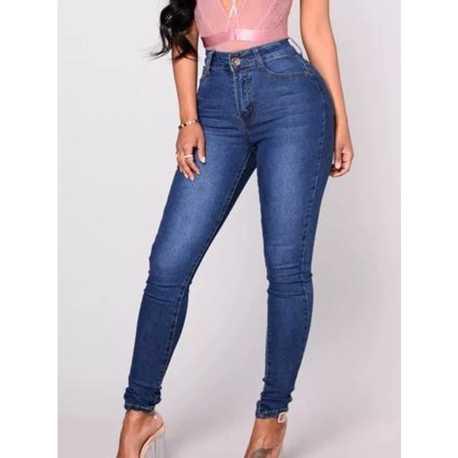 Full Size High-Waisted Skinny Jeans Plus Dark Blue / S Apparel and Accessories