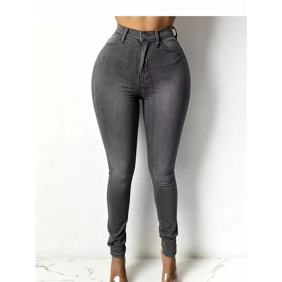 Full Size High-Waisted Skinny Jeans Plus Gray / S Apparel and Accessories