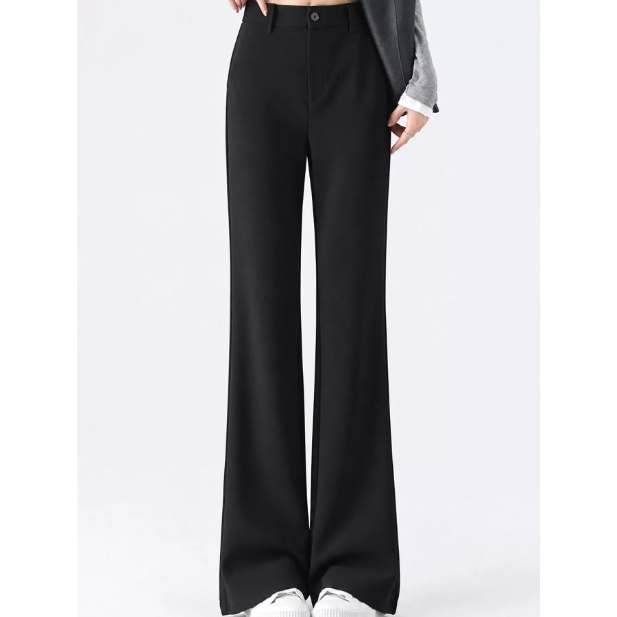 Full Size High-Waisted Slim-Fit Straight-Leg Pants Plus Black-Regular / S Apparel and Accessories