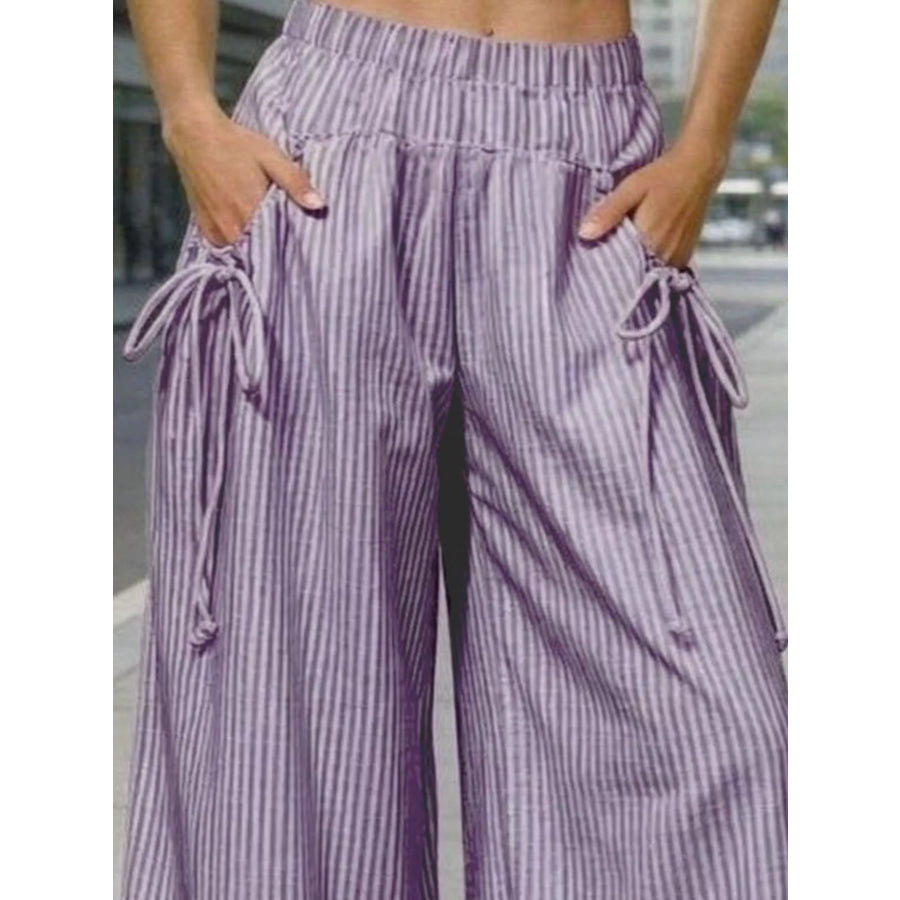 Full Size High-Waisted Striped Wide-Leg Pants Plus Apparel and Accessories