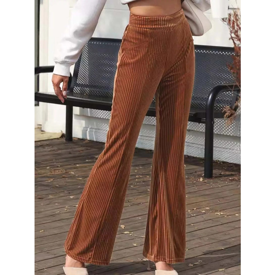 Full Size High-Waisted Velvet Flare Pants Plus Size Apparel and Accessories
