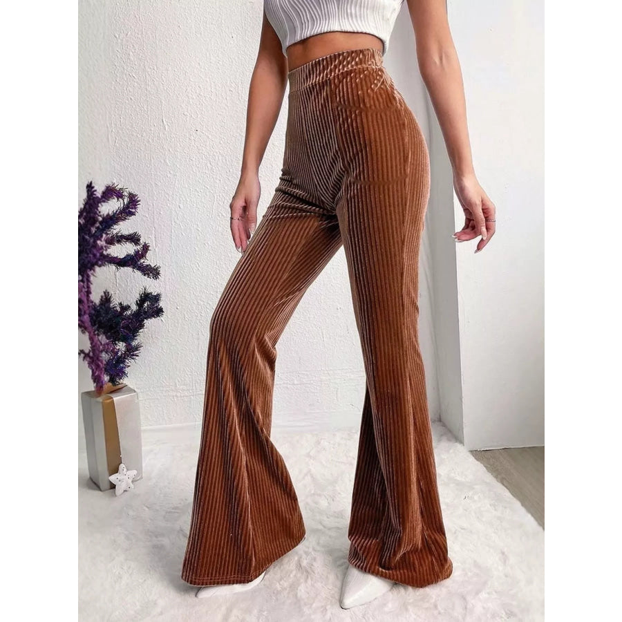 Full Size High-Waisted Velvet Flare Pants Plus Size Apparel and Accessories