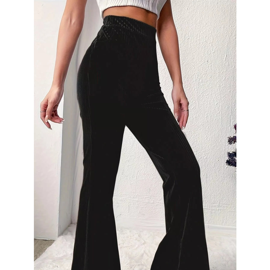 Full Size High-Waisted Velvet Flare Pants Plus Size Black / S Apparel and Accessories