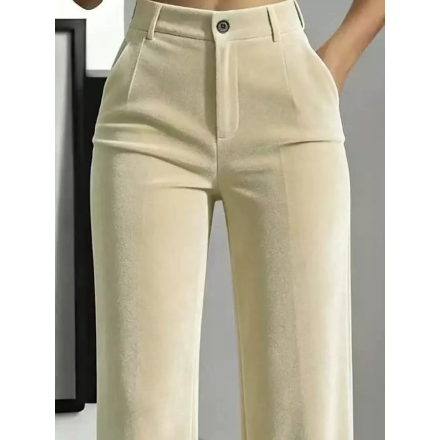 Full Size High-Waisted Velvet Pants Plus Apricot / S Apparel and Accessories