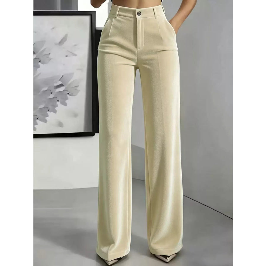 Full Size High-Waisted Velvet Pants Plus Apricot / S Apparel and Accessories