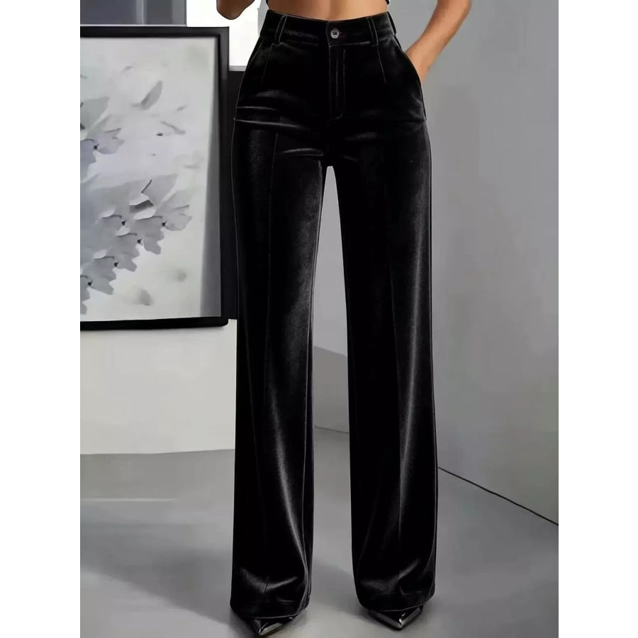 Full Size High-Waisted Velvet Pants Plus Black / S Apparel and Accessories