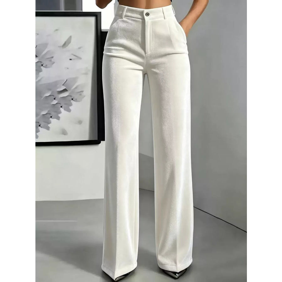 Full Size High-Waisted Velvet Pants Plus White / S Apparel and Accessories