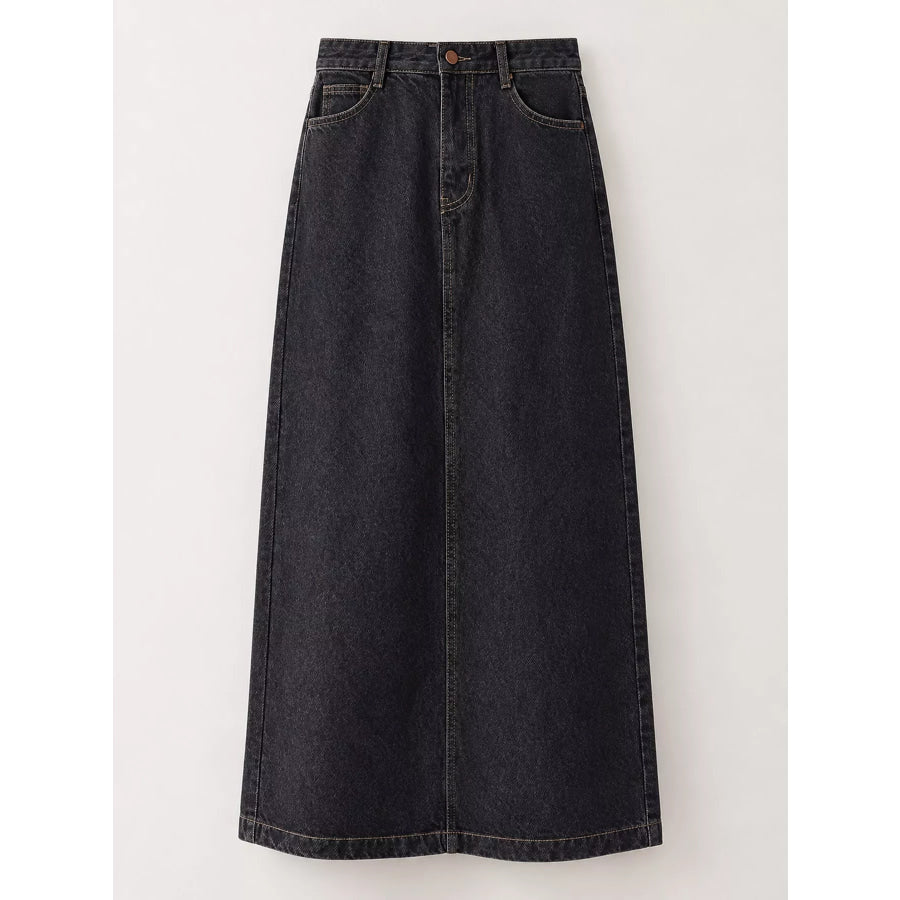 Full Size High-Waisted Vintage Wash Midi Denim Skirt Plus Apparel and Accessories