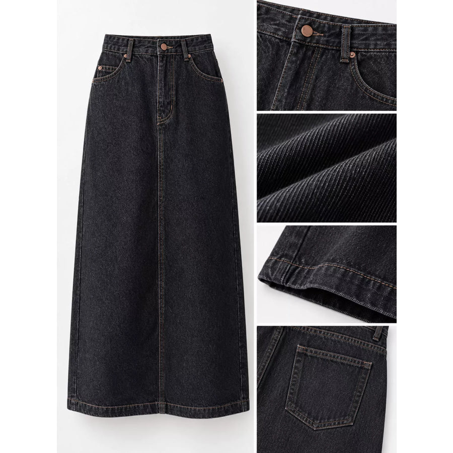 Full Size High-Waisted Vintage Wash Midi Denim Skirt Plus Apparel and Accessories