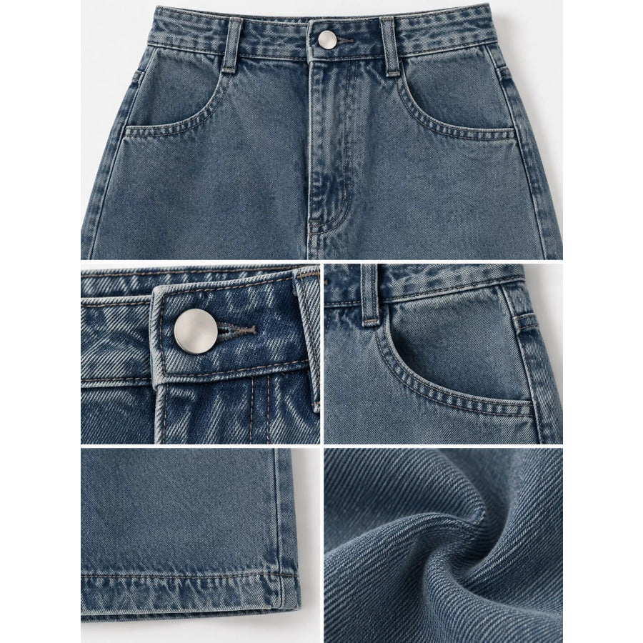 Full Size High-Waisted Vintage Wash Midi Denim Skirt Plus Apparel and Accessories