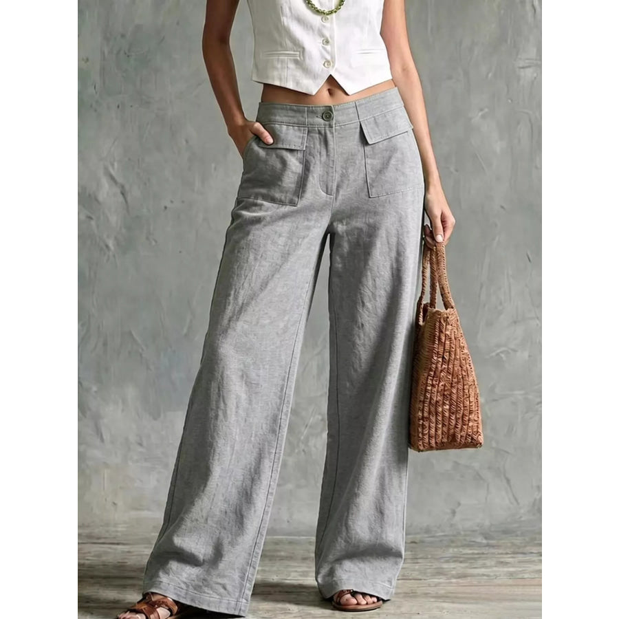 Full Size High-Waisted Wide-Leg Cargo Pants Plus Gray / S Apparel and Accessories