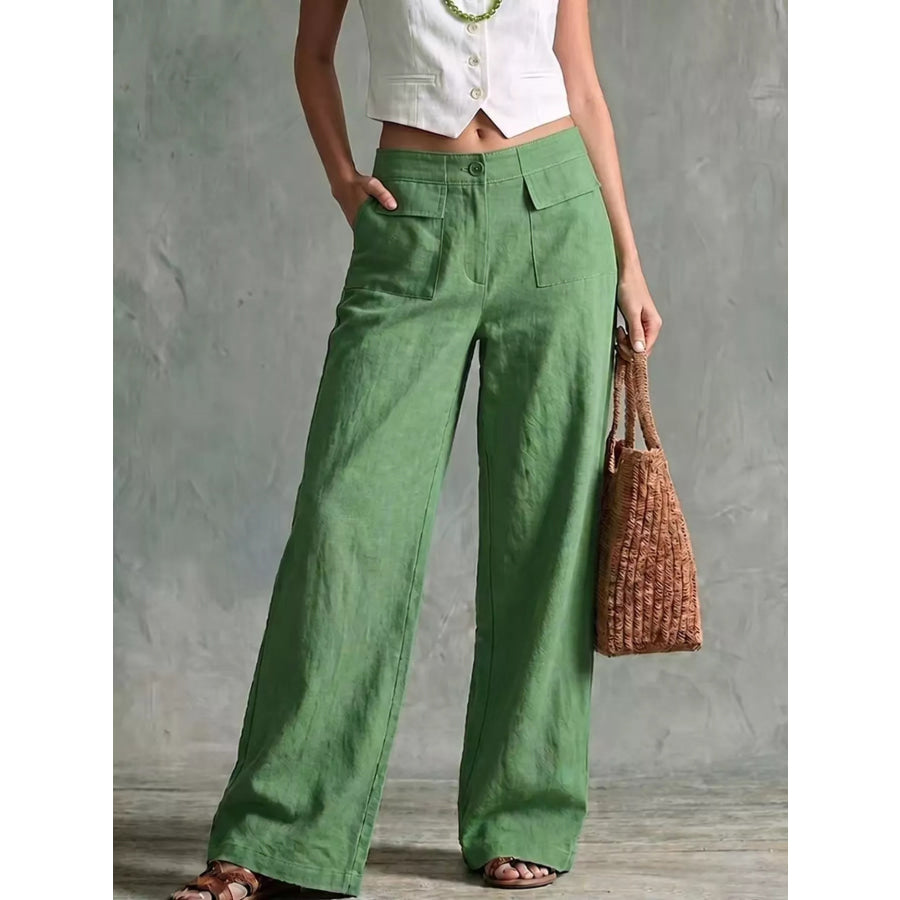Full Size High-Waisted Wide-Leg Cargo Pants Plus Green / S Apparel and Accessories