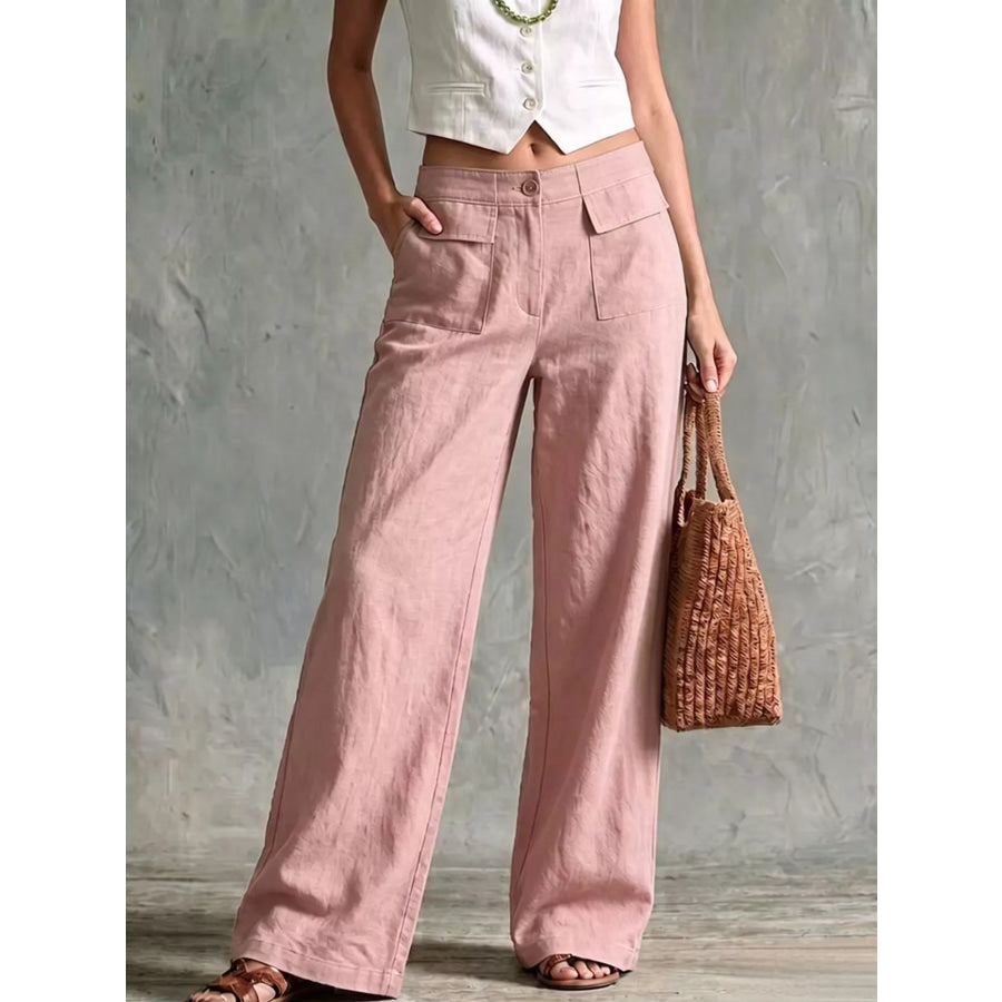 Full Size High-Waisted Wide-Leg Cargo Pants Plus Pink / S Apparel and Accessories