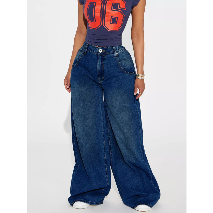 Full Size High-Waisted Wide-Leg Jeans Plus Dark Blue / S Apparel and Accessories