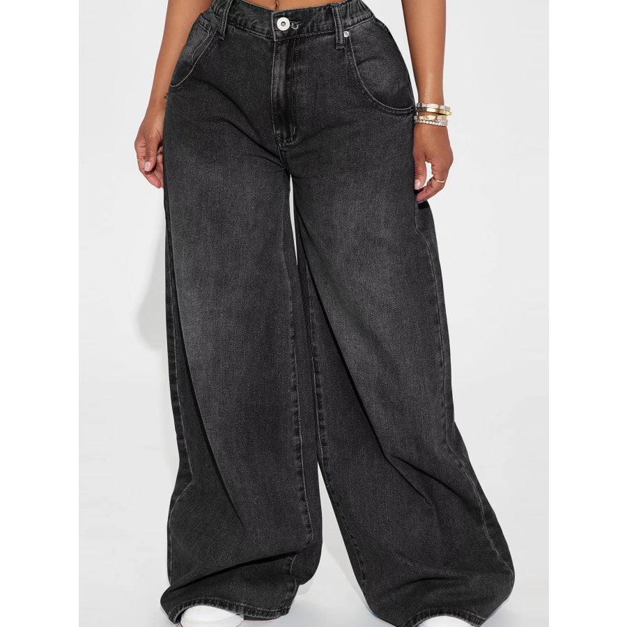 Full Size High-Waisted Wide-Leg Jeans Plus Black Gray / S Apparel and Accessories