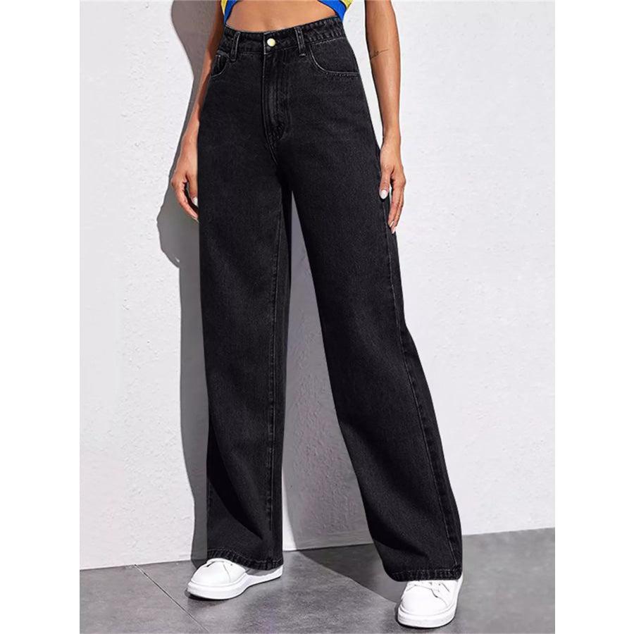 Full Size High-Waisted Wide-Leg Jeans Plus Black / S Apparel and Accessories