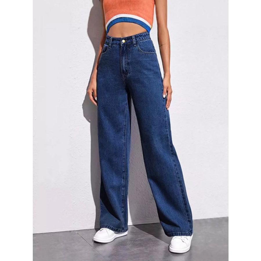 Full Size High-Waisted Wide-Leg Jeans Plus Dark Blue / S Apparel and Accessories