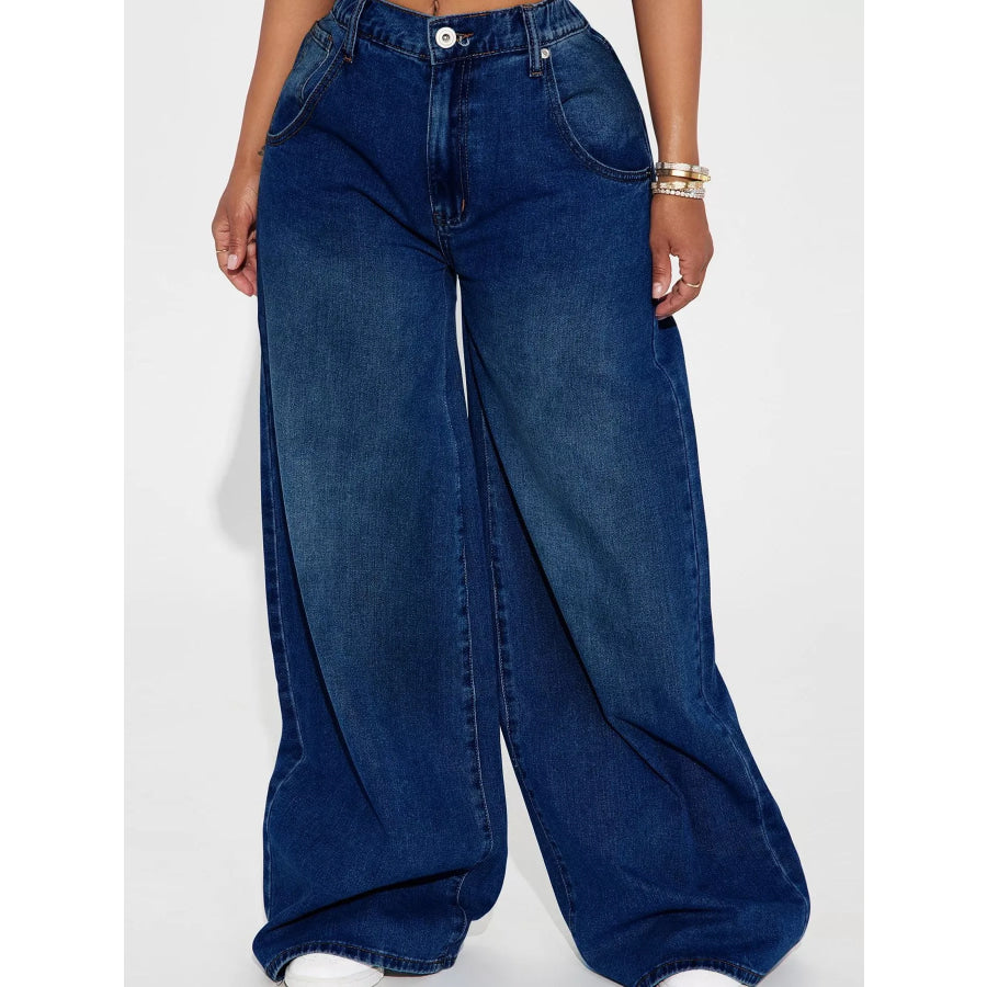 Full Size High-Waisted Wide-Leg Jeans Plus Dark Blue / S Apparel and Accessories