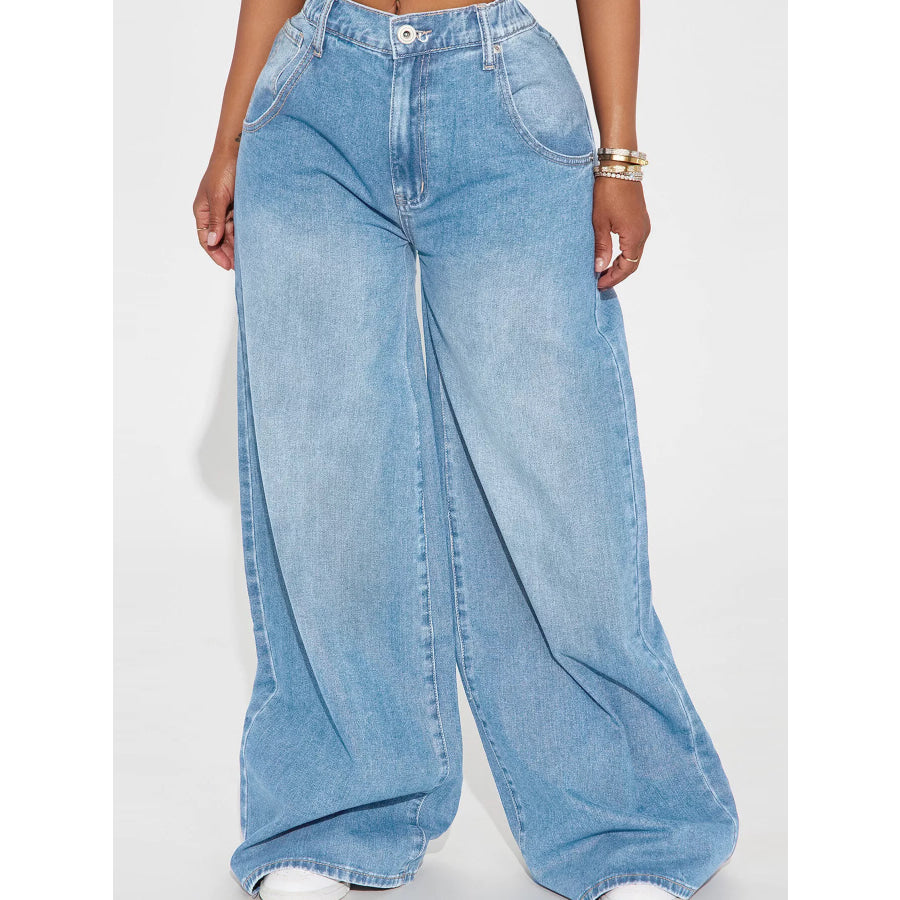 Full Size High-Waisted Wide-Leg Jeans Plus Light Blue / S Apparel and Accessories