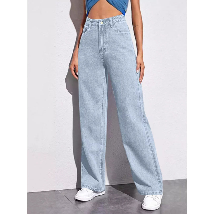 Full Size High-Waisted Wide-Leg Jeans Plus Light Blue / S Apparel and Accessories