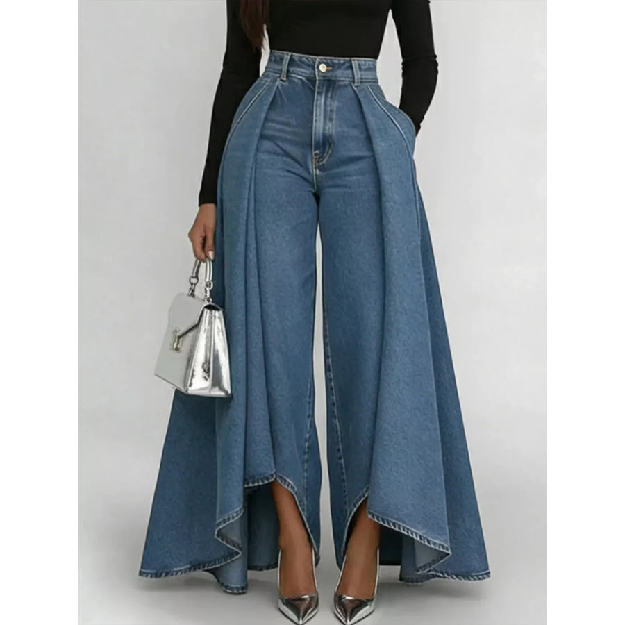 Full Size High-Waisted Wide-Leg Jeans Plus Peacock Blue / S Apparel and Accessories