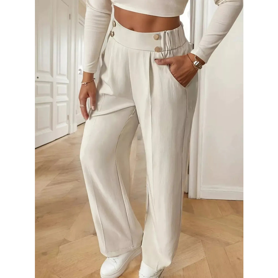 Full Size High-Waisted Wide-Leg Pants Plus Size Apparel and Accessories
