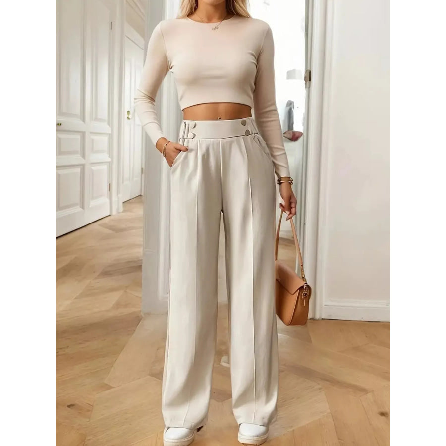 Full Size High-Waisted Wide-Leg Pants Plus Size Apparel and Accessories