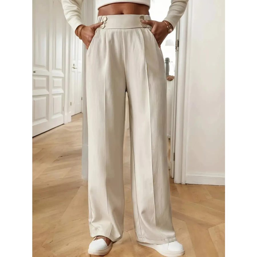Full Size High-Waisted Wide-Leg Pants Plus Size Apricot / S Apparel and Accessories