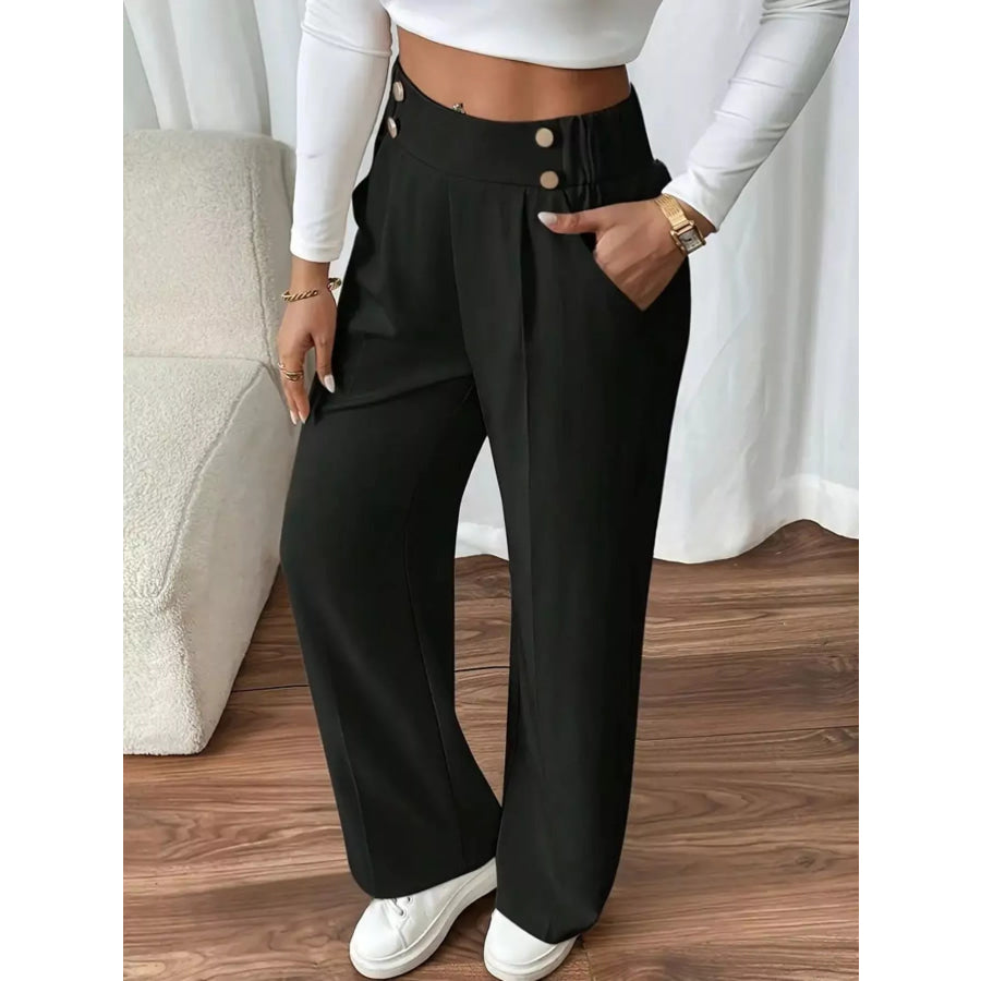 Full Size High-Waisted Wide-Leg Pants Plus Size Black / S Apparel and Accessories