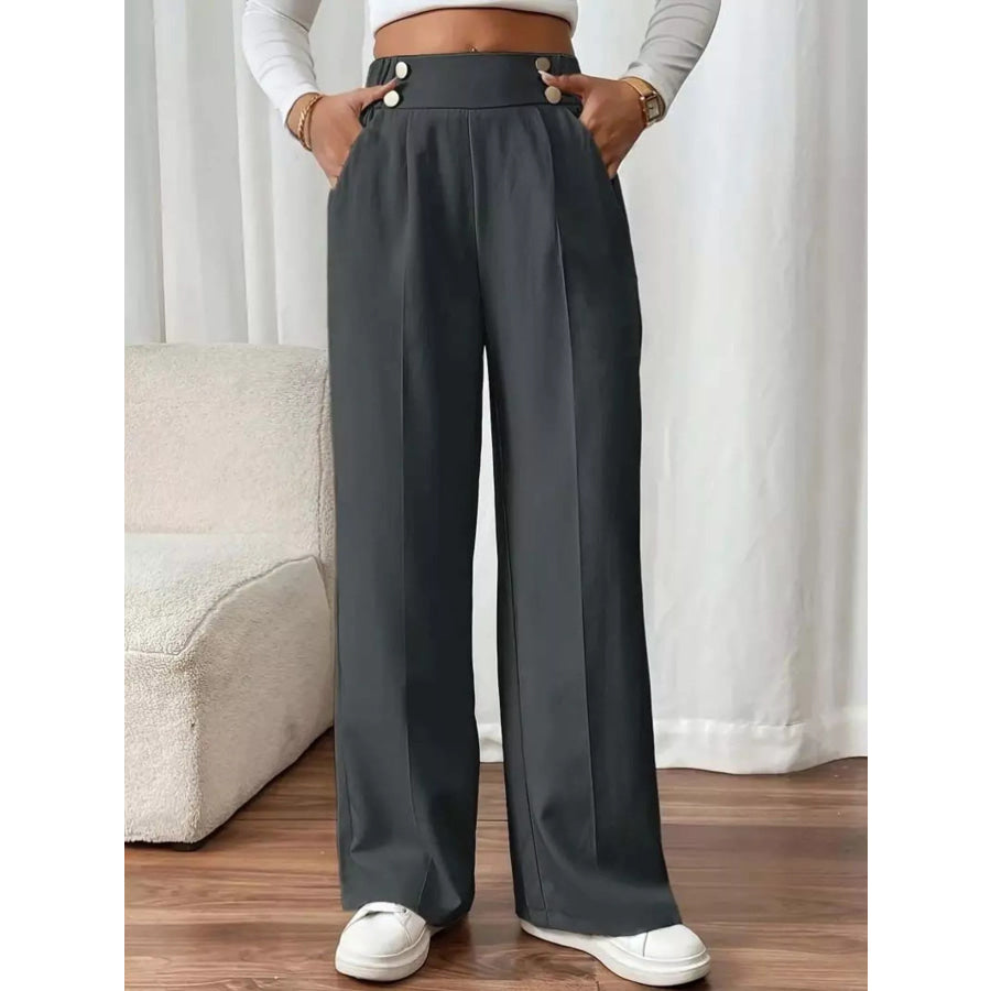 Full Size High-Waisted Wide-Leg Pants Plus Size Gray / S Apparel and Accessories