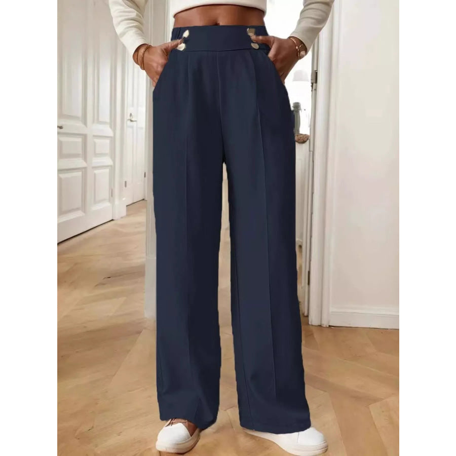 Full Size High-Waisted Wide-Leg Pants Plus Size Navy / S Apparel and Accessories