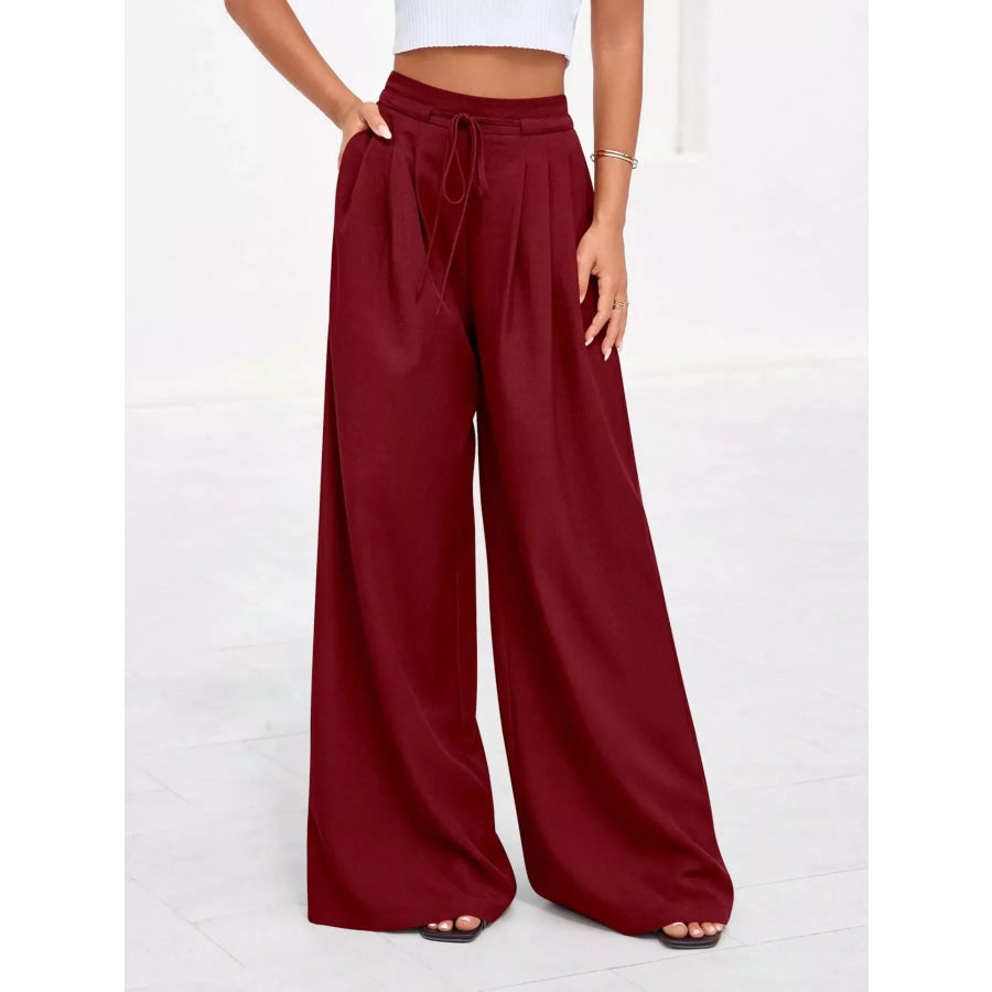 Full Size High-Waisted Wide-Leg Pleated Pants Plus Size Apparel and Accessories
