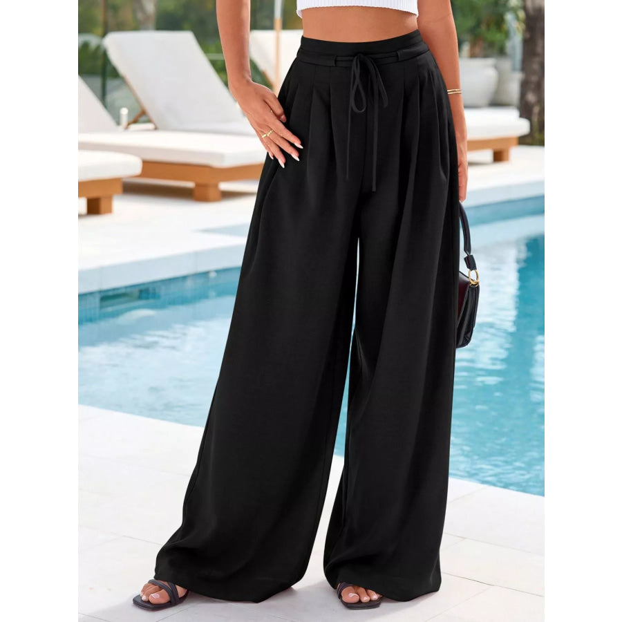 Full Size High-Waisted Wide-Leg Pleated Pants Plus Size Black / S Apparel and Accessories