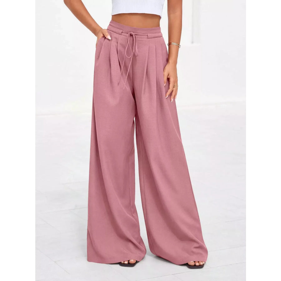 Full Size High-Waisted Wide-Leg Pleated Pants Plus Size Dusty Pink / S Apparel and Accessories