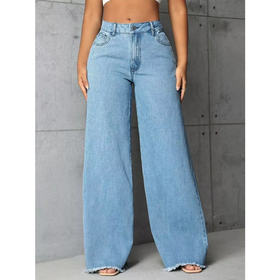 Full Size High-Waisted Wide Leg Raw Hem Jeans Plus