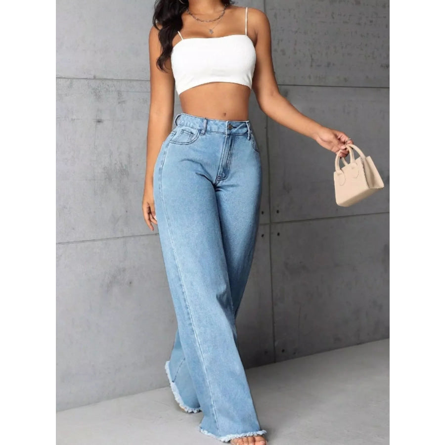 Full Size High-Waisted Wide Leg Raw Hem Jeans Plus