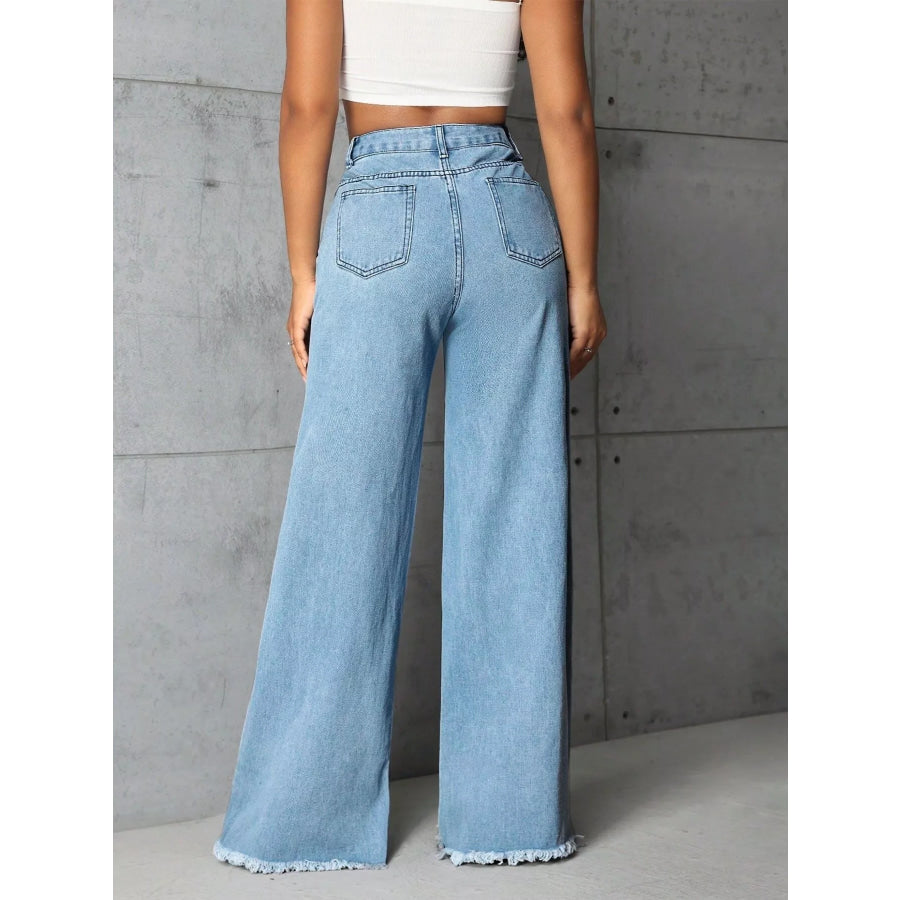 Full Size High-Waisted Wide Leg Raw Hem Jeans Plus