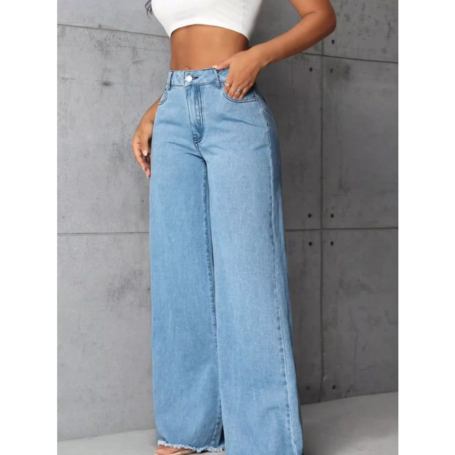 Full Size High-Waisted Wide Leg Raw Hem Jeans Plus