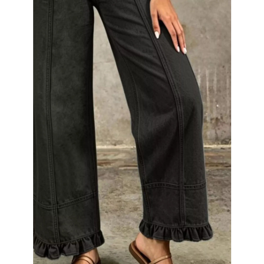 Full Size High-Waisted Wide-Leg Ruffle Hem Jeans Plus
