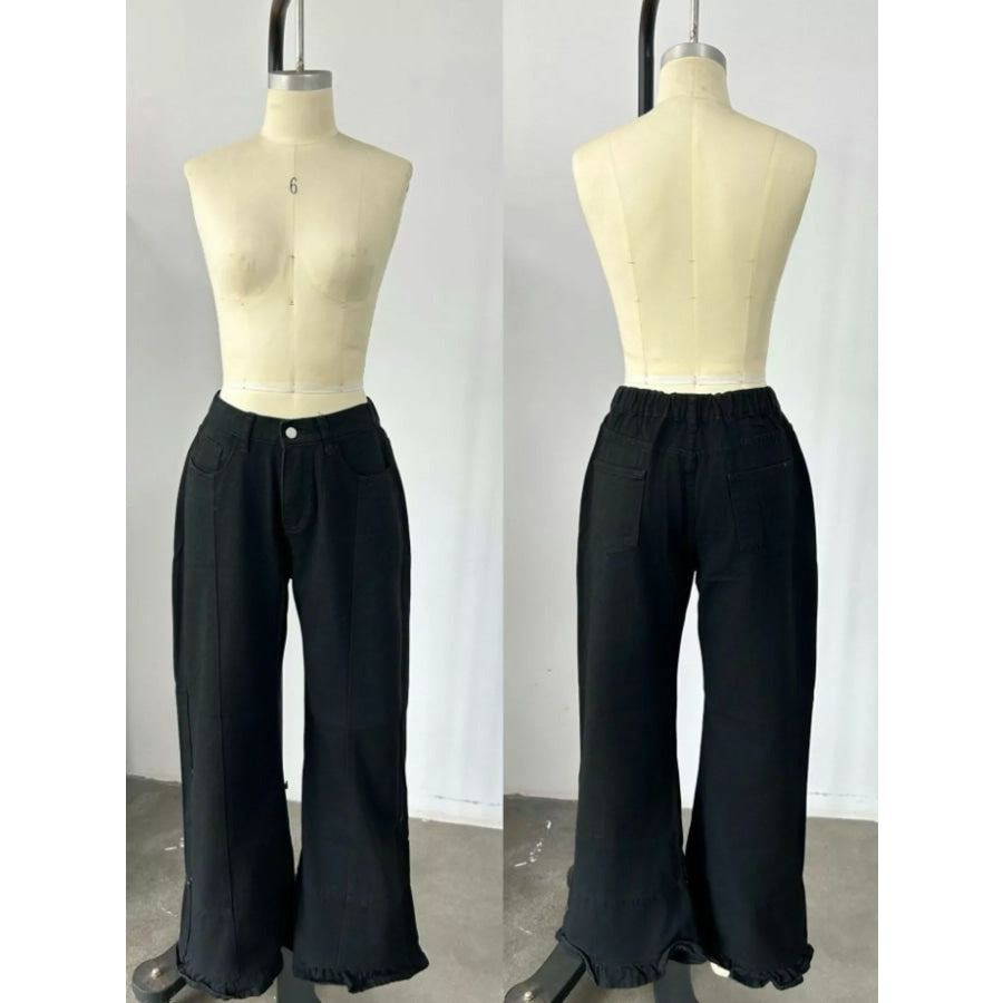 Full Size High-Waisted Wide-Leg Ruffle Hem Jeans Plus