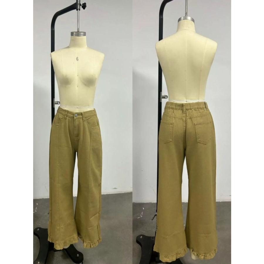 Full Size High-Waisted Wide-Leg Ruffle Hem Jeans Plus