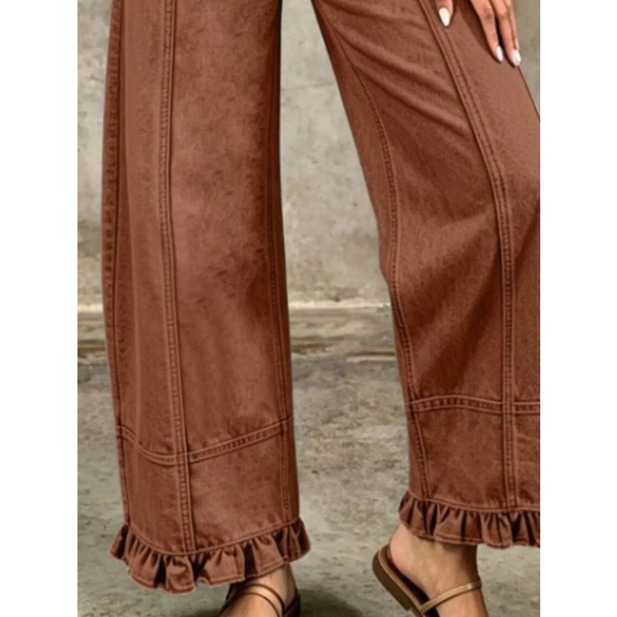 Full Size High-Waisted Wide-Leg Ruffle Hem Jeans Plus
