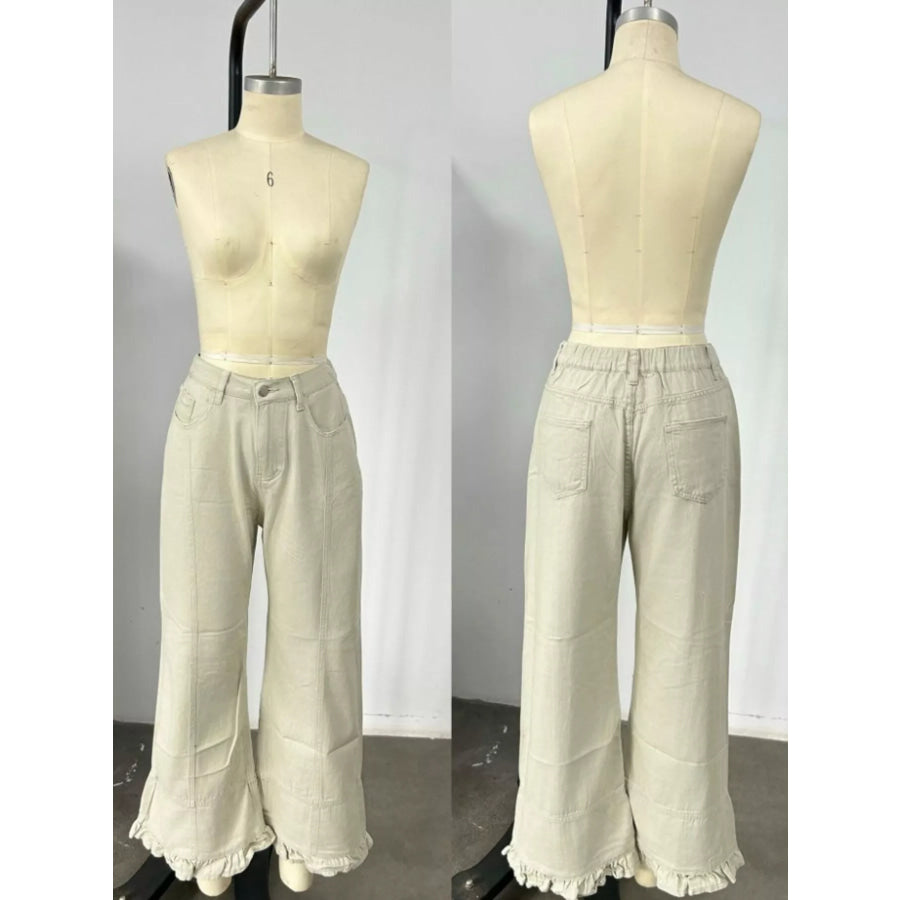 Full Size High-Waisted Wide-Leg Ruffle Hem Jeans Plus