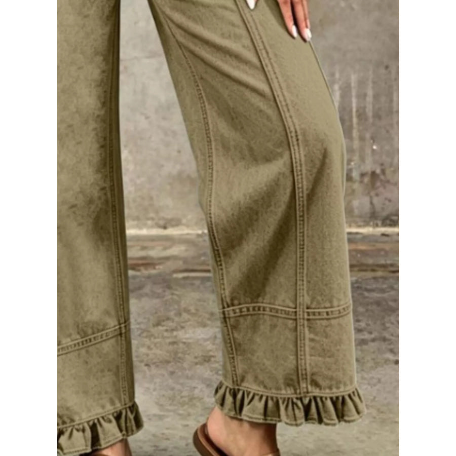 Full Size High-Waisted Wide-Leg Ruffle Hem Jeans Plus