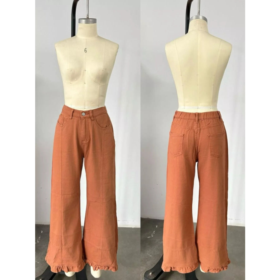 Full Size High-Waisted Wide-Leg Ruffle Hem Jeans Plus