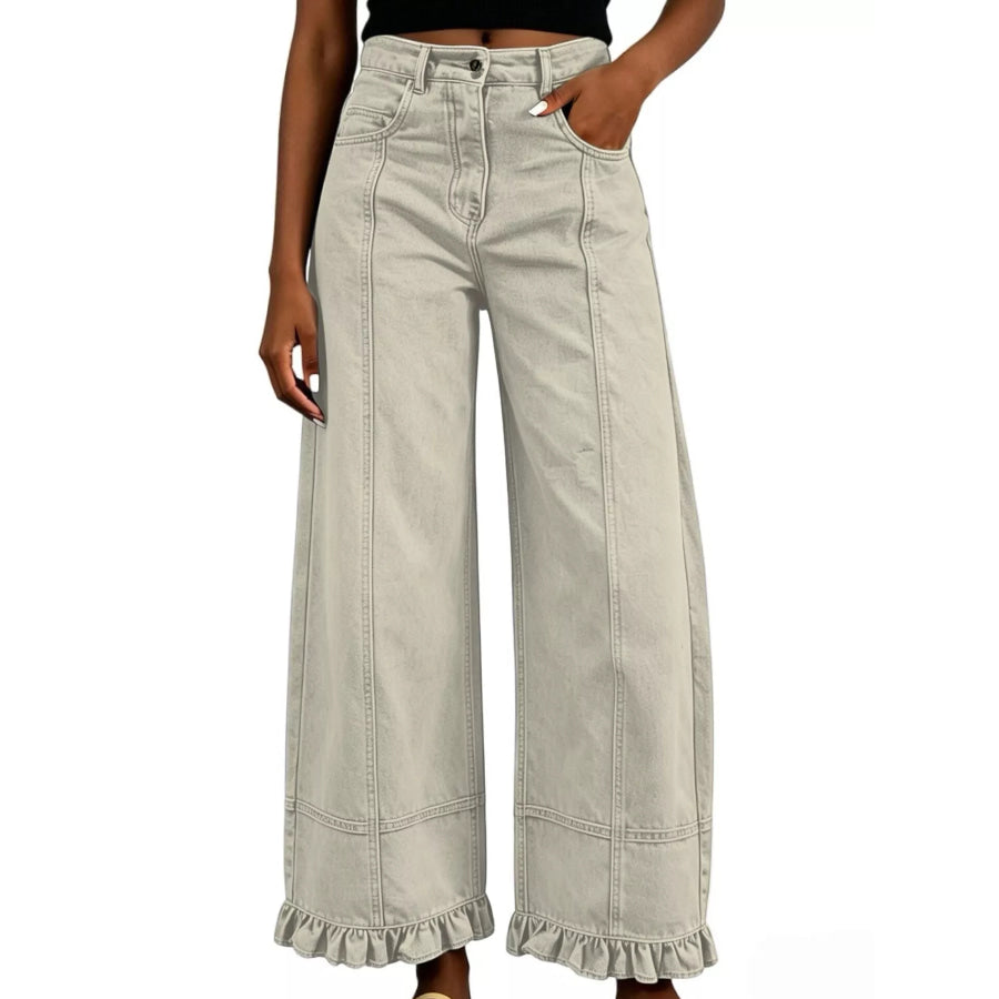 Full Size High-Waisted Wide-Leg Ruffled Hem Jeans Plus Apparel and Accessories