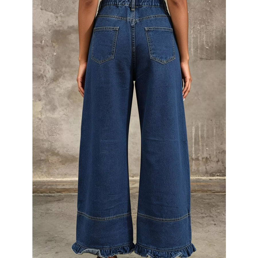 Full Size High-Waisted Wide-Leg Ruffled Hem Jeans Plus Apparel and Accessories