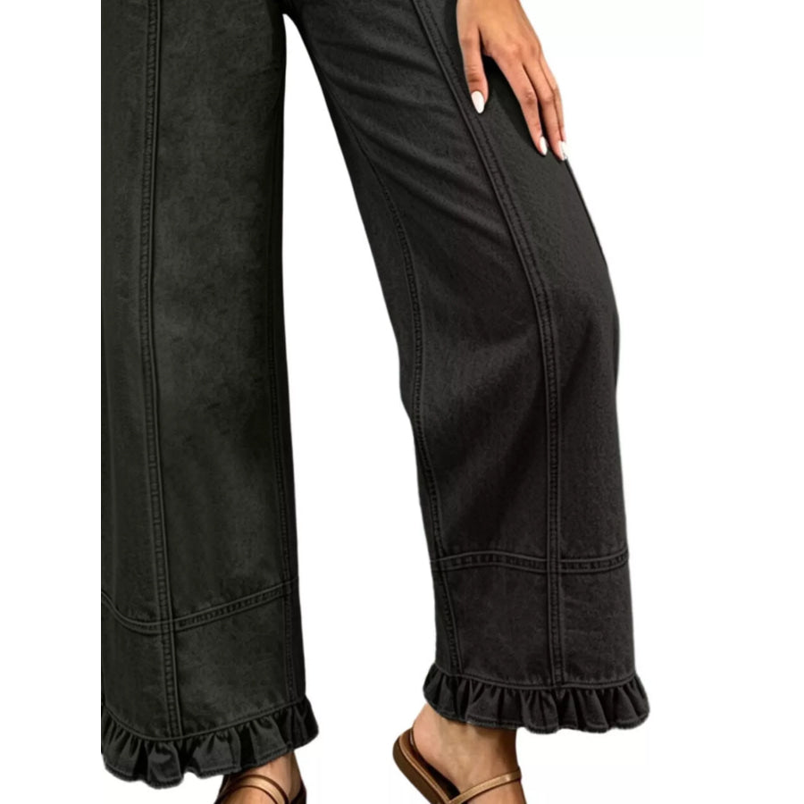 Full Size High-Waisted Wide-Leg Ruffled Hem Jeans Plus Apparel and Accessories