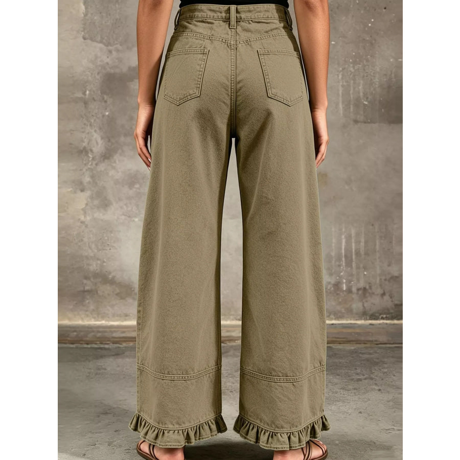 Full Size High-Waisted Wide-Leg Ruffled Hem Jeans Plus Apparel and Accessories